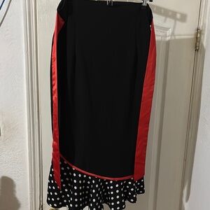 Elegant Black and Red Pencil Skirt with Polka Dot Hem